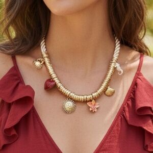 Sun Heart and Seashell Accents Charm Necklace